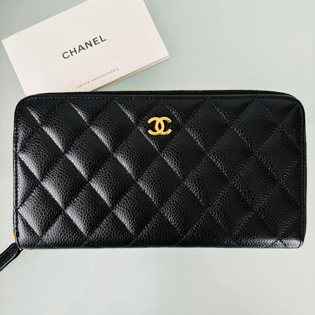 ジャンク品】 CHANEL マトラッセ キャビアスキン ラウンドジップ長財布