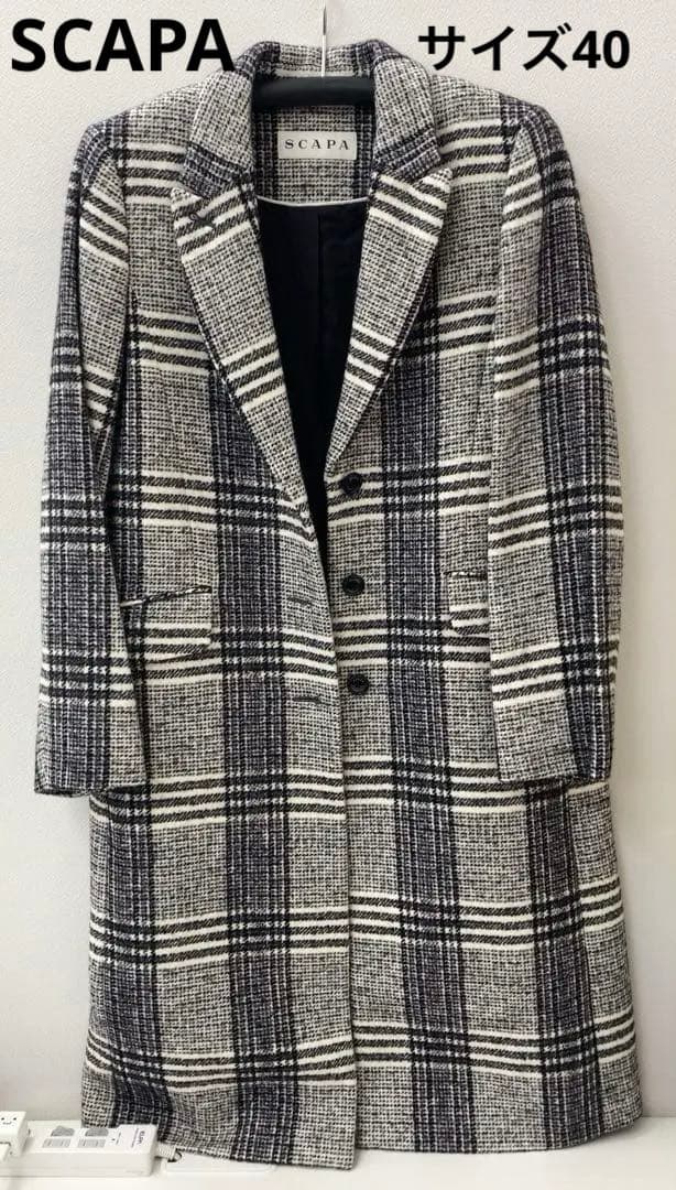 SCAPA チェスターコート チェック柄　サイズ40 起毛チェック柄ロングチェスタ - ジャケット/アウター通販 | 人気