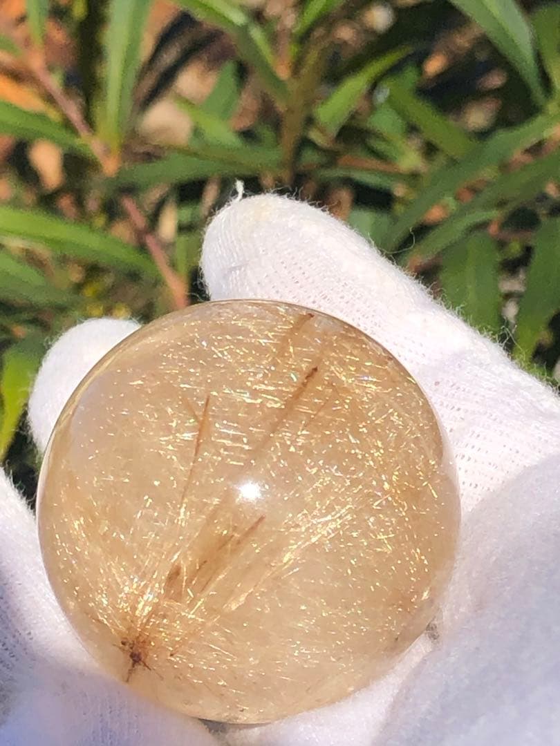 ❤️ ✳金運アップ レア　35.5mm ゴールド　ルチルクォーツ 丸玉（75）