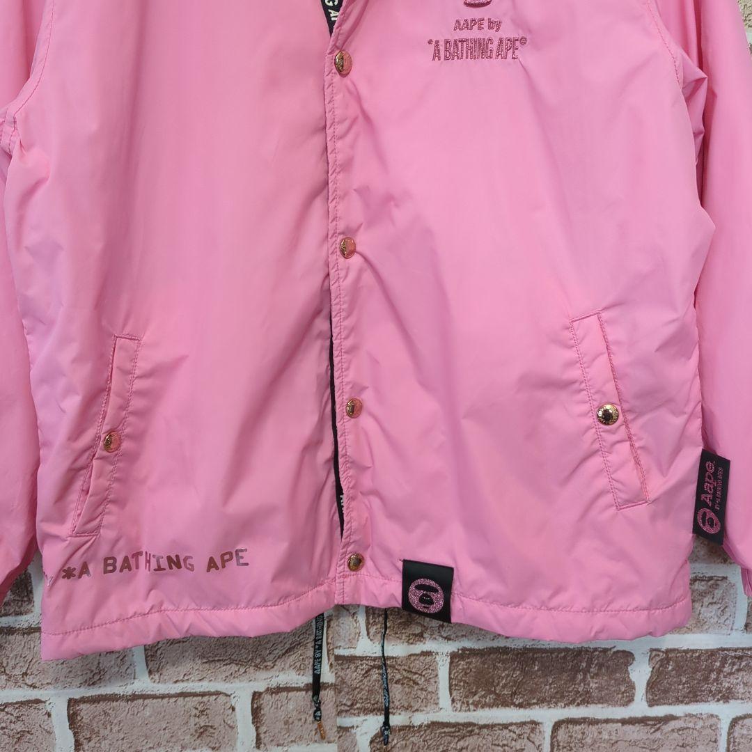 A BATHING APE】ナイロンジャケット 刺繍ロゴ入り ピンク - メルカリ