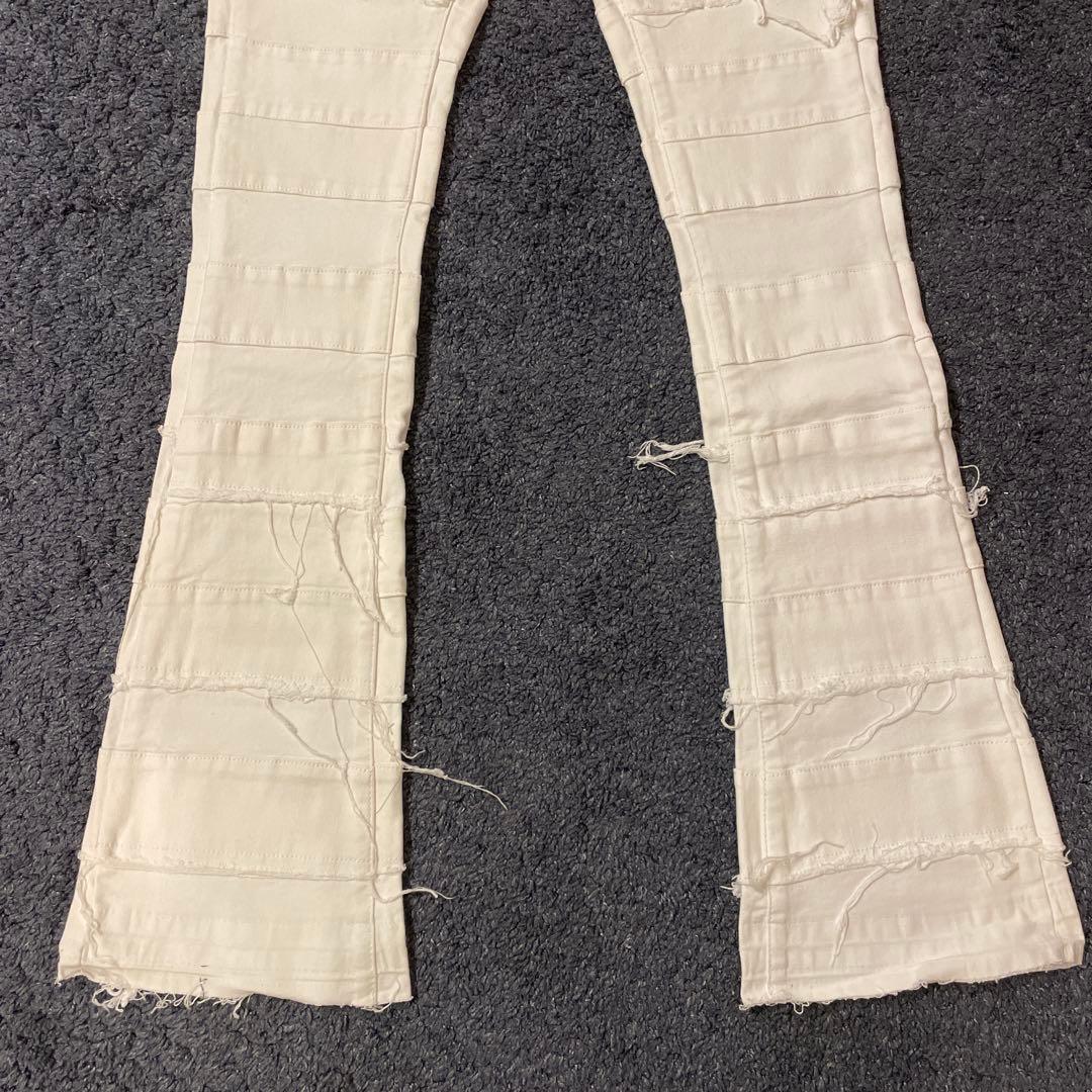 VALABASASバラバサスダメージパネルホワイト ブーツカットデニム 30