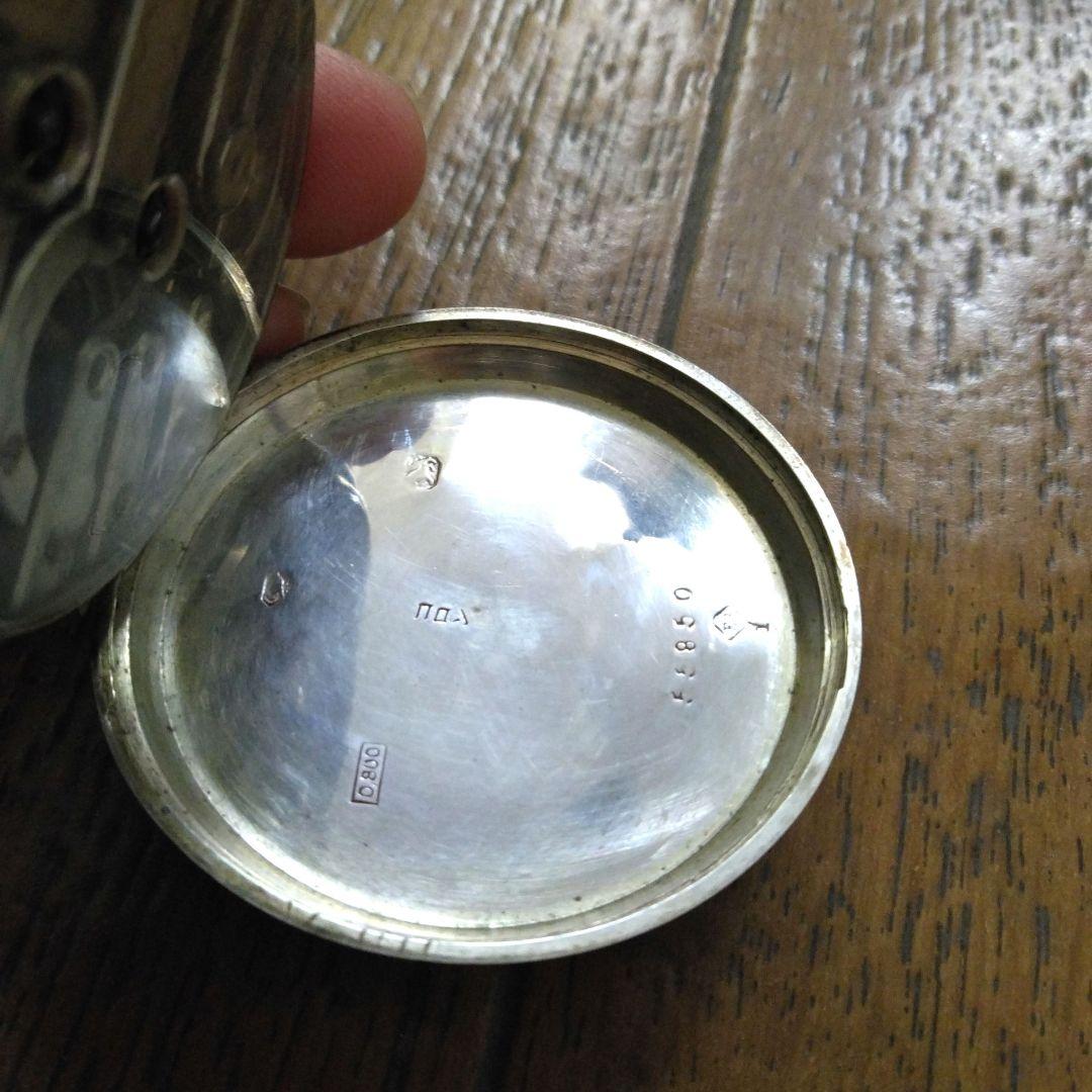 明治時代 コロン商会 商館時計 懐中時計 鍵巻 更刻印 鎖 チェーン 銀 不動