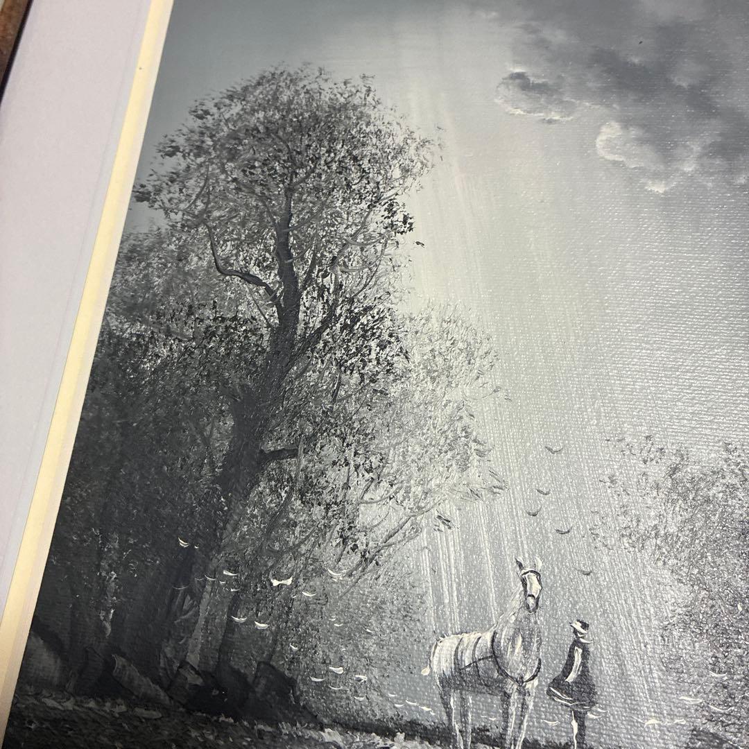 フランス クロード•パトリック 油絵 幻想的 森の中の白馬と少女