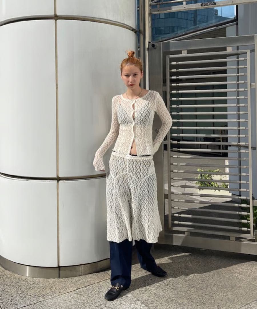 スカート \"Organic Shrink Lacee Panel Skirt\" FLOWER MIX LACE SHEER SKIRT