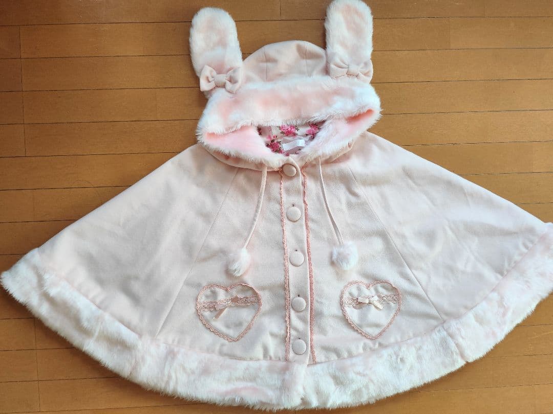 姫ギャル うさみみポンチョ ピンク ふんわり軽いうさみみポンチョ ケープ 冬 ピンク 女の子 服 子供服 柚