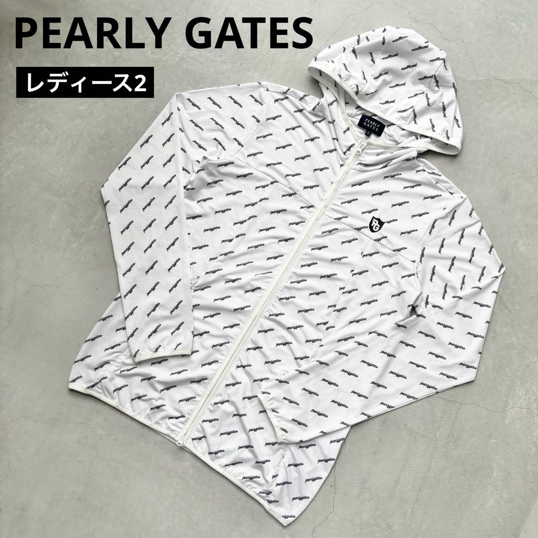 【21年モデル】PEARLY GATES ダブルジップパーカー ロゴ総柄 薄手 PEARLY GATES（パーリーゲイツ） ジップパーカー カーキ×白 カモフラ