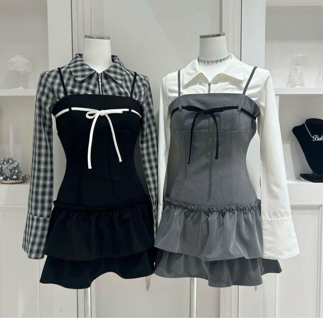 bubbles ティアードリボンキャミワンピース　グレー　S 卸売りファッション - bubbles ティアードリボンキャミワンピース