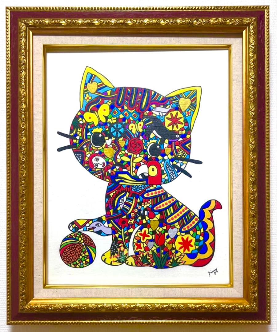 SALE【F6号】ジミー大西 （ネコ）手描き/表裏サイン有/油彩/アクリル/絵画 F6号】ジミー大西（ネコ）手描き/表裏サイン有り/油彩/アクリル/絵画
