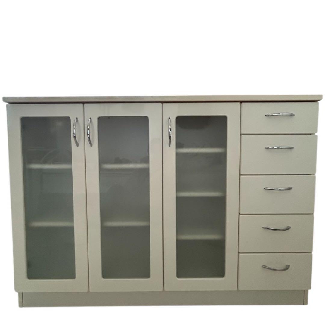 キャビネット ホワイト 日本製 カウンター下収納 本棚 収納扉 引出し カウンター下収納 幅79cm 引出し3段 リビングキャビネット サイド