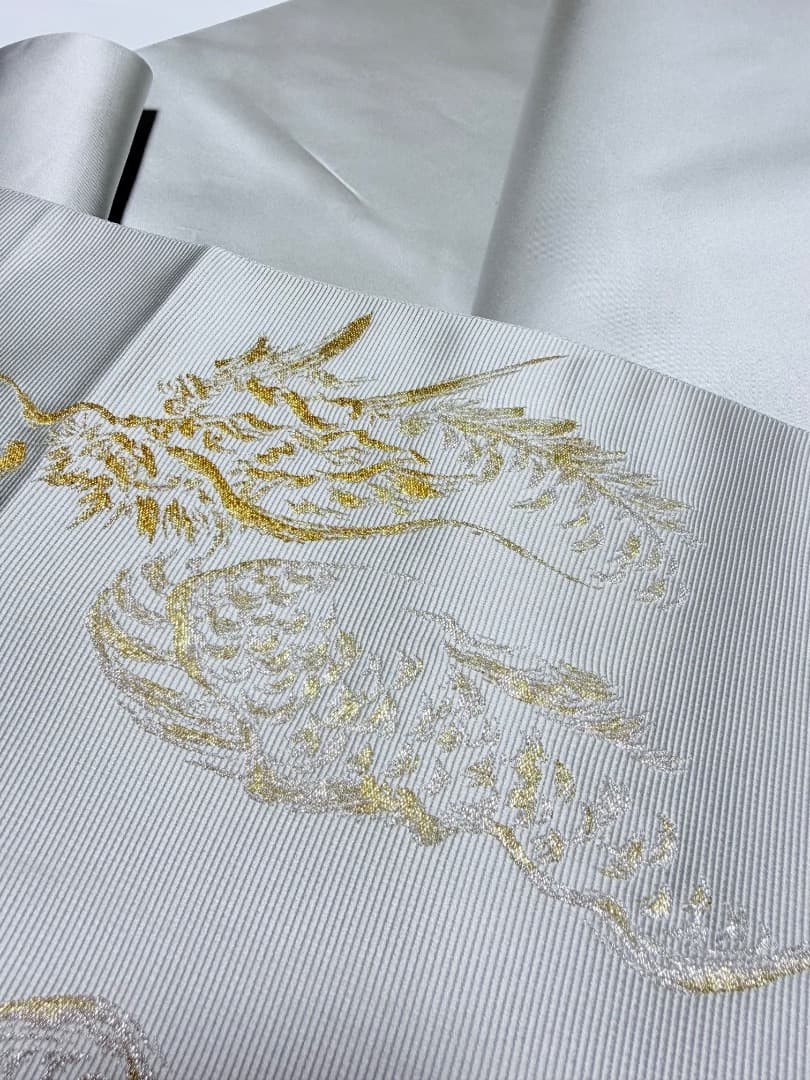 高級 袋帯 正絹 お太鼓柄 となみ織物 となみ帯 落款入 龍 ドラゴン