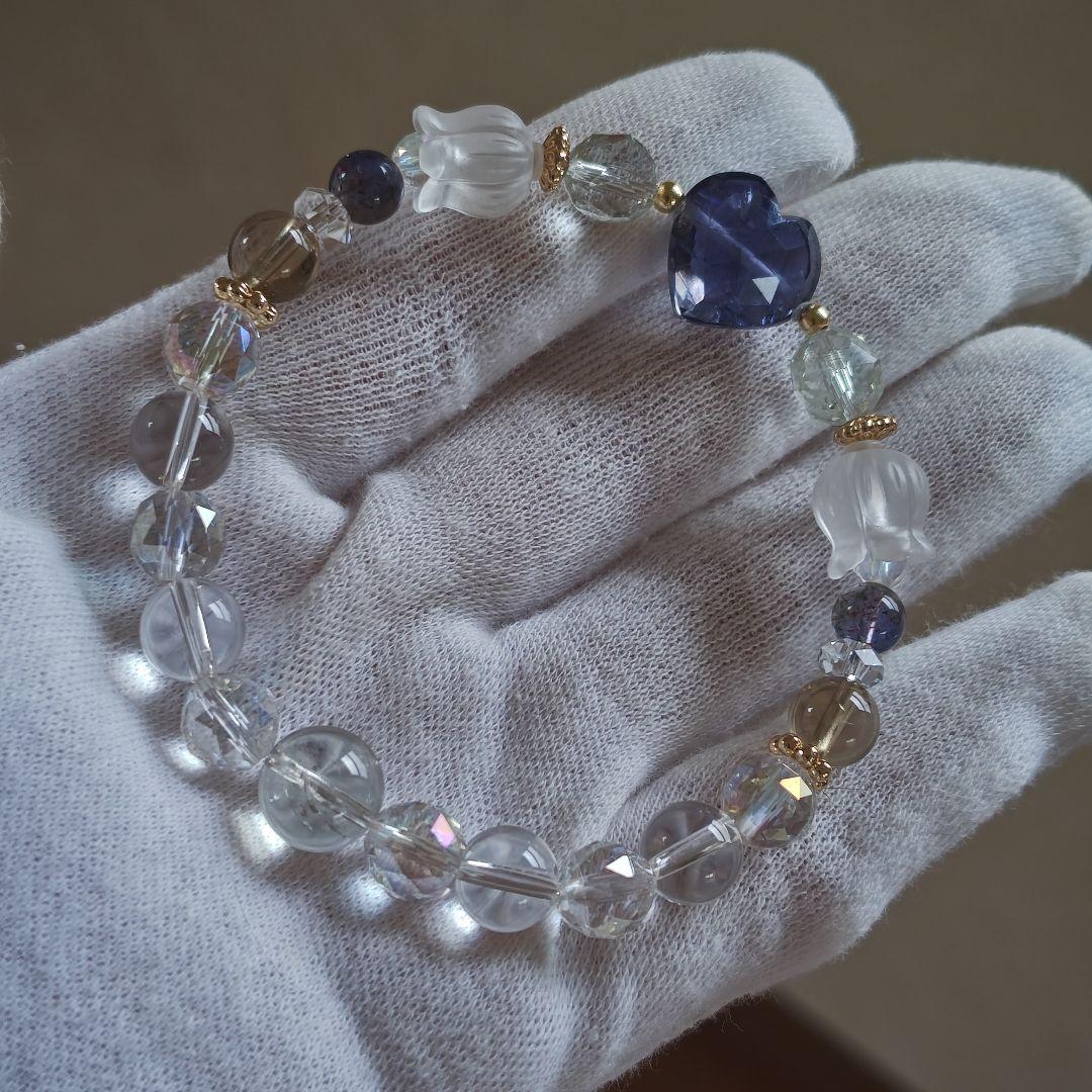 みゆ様♡専用です♡新作♡水ブレス✩宝石質アイオライト♡オーソクレース、グリーンア