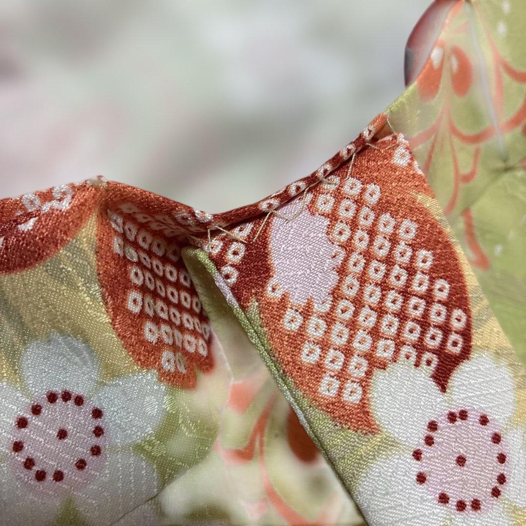 七五三用 子供用着物 グリーン系黄色とピンクの花柄130