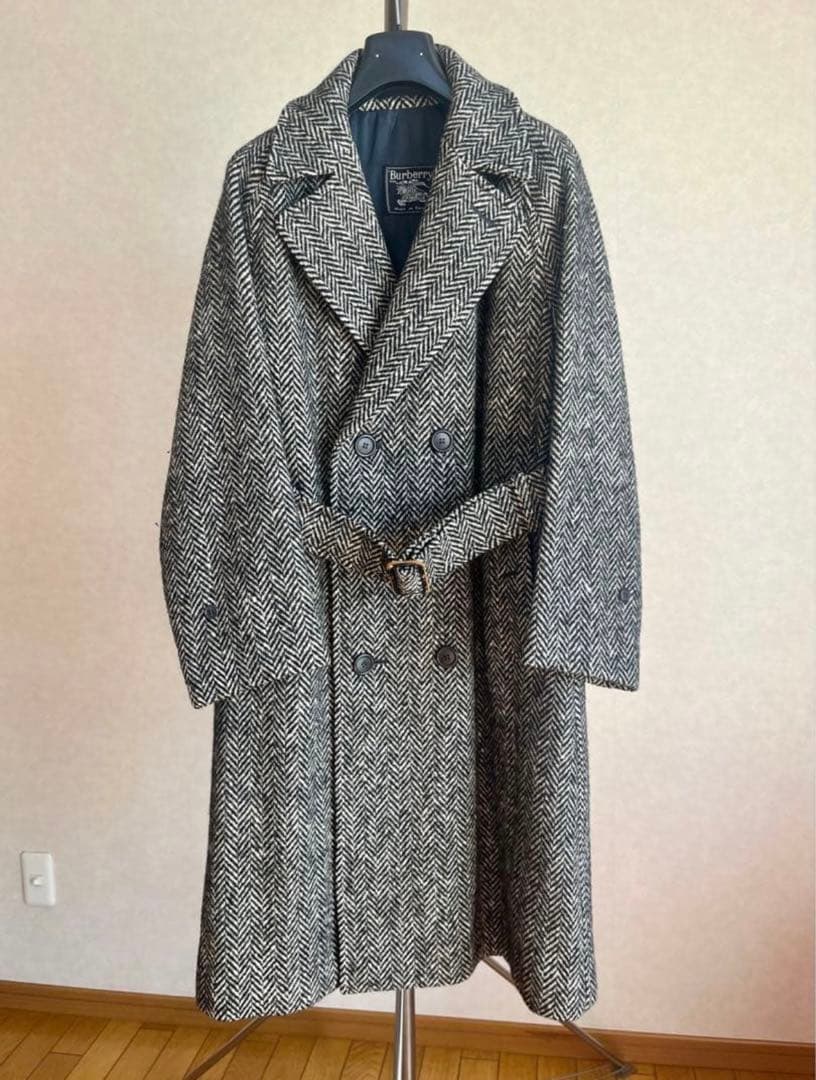 バーバリー 一枚袖 ヘリンボーン コート ツイード ダブル コート 英 BURBERRY - 【一枚袖】 Burberry バーバリー ヘリンボーン ツイード