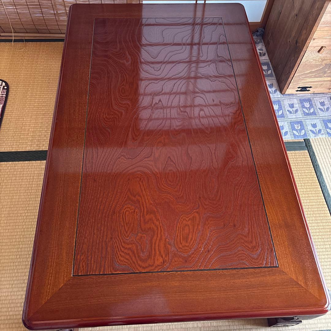 値下げ‼️【美品】彫刻入り 座卓 ちゃぶ台 和風座卓 座卓 彫刻入り ローテーブル 2サイズ 120/150cm セン 栓 せん