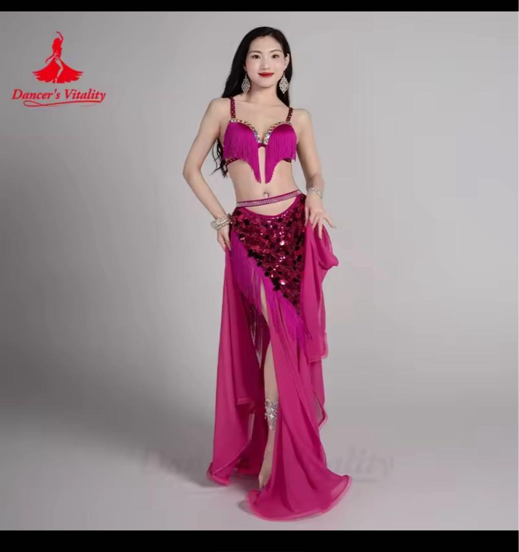 ベリーダンス 衣装 ピンク スパンコール M 送料無料】動きに合わせて揺れるフリンジデザイン｜ベリーダンス衣装