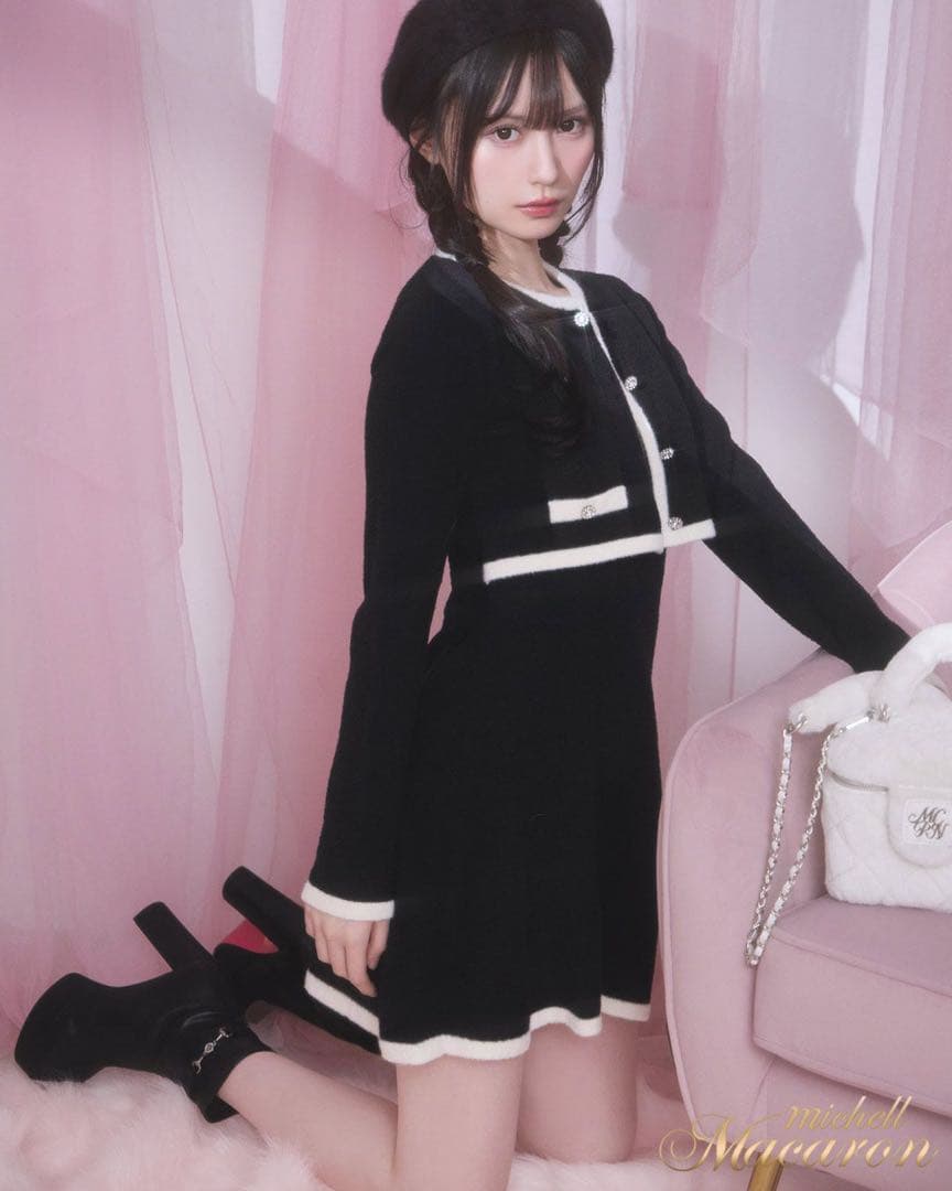 新品未使用 ミシェルマカロン バイカラーニットワンピース XS ブラック