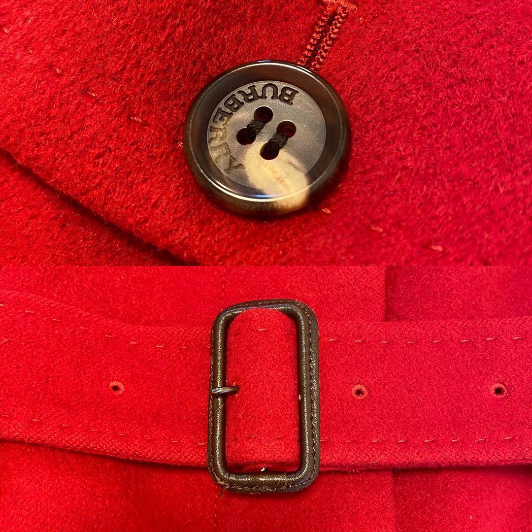 未使用級】バーバリーロンドン ウールコート Aライン アンゴラ ベルト 赤 M