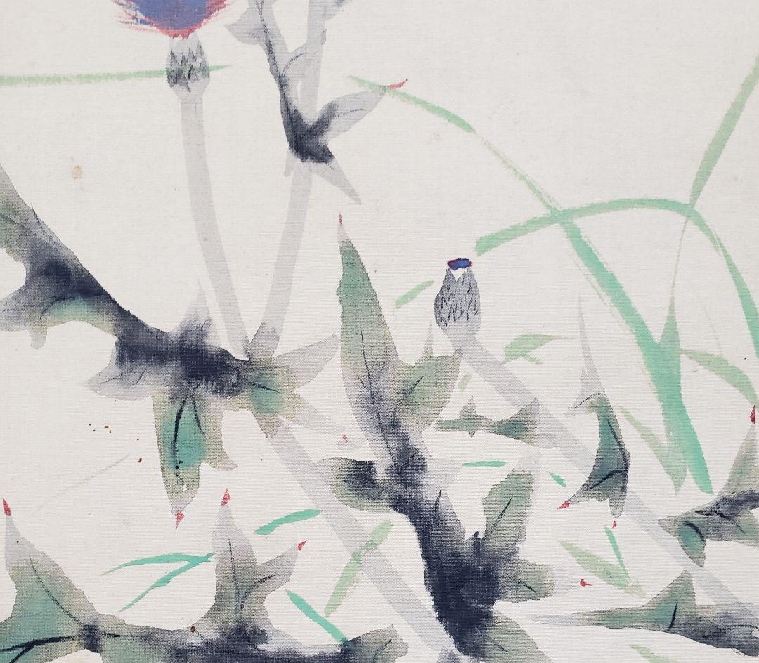 あざみ図】結城素明 2574 アザミ 初夏 掛け軸 肉筆 - メルカリ