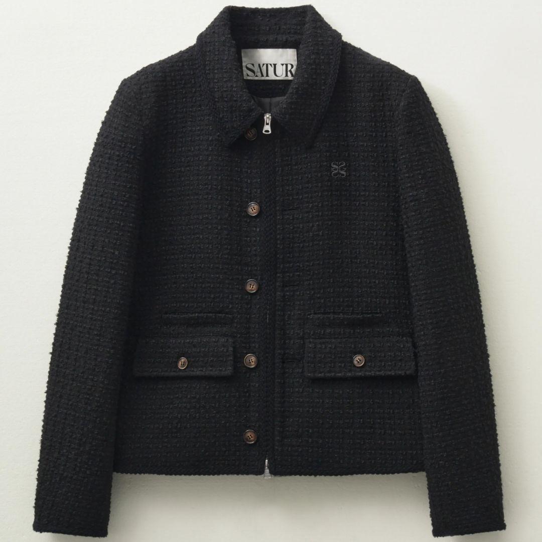 美品 SATUR アーヘン ウール ブレンド カラー ツイード ジャケット M