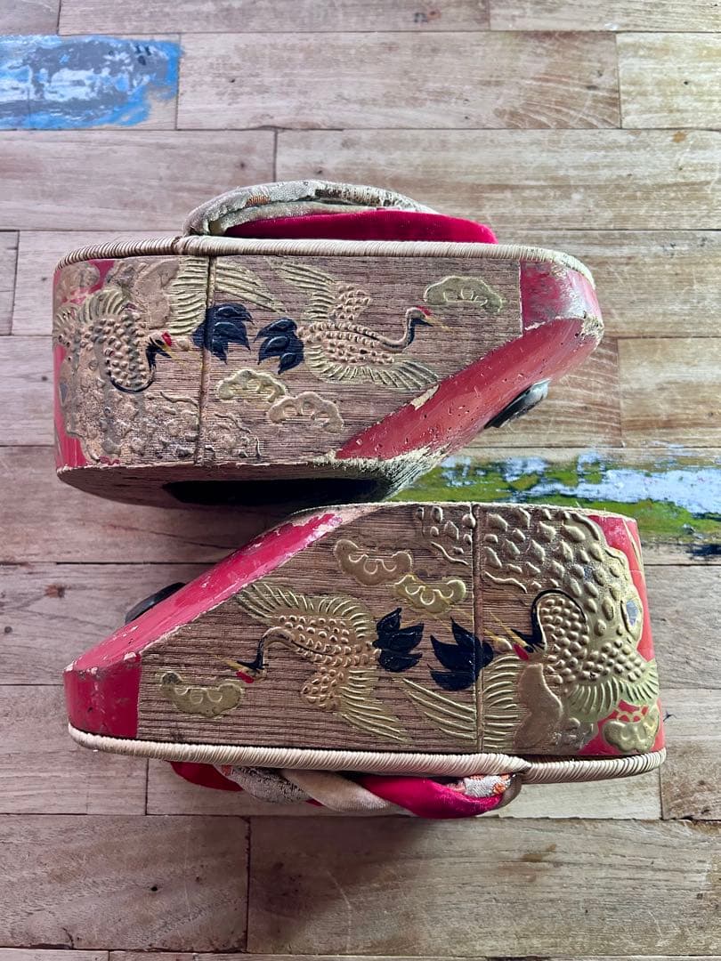 昭和初期頃　ぽっくり　鶴と雲の彫刻　七五三 七五三ぽっくり | 鎌倉彫陽雅堂 公式ブログ