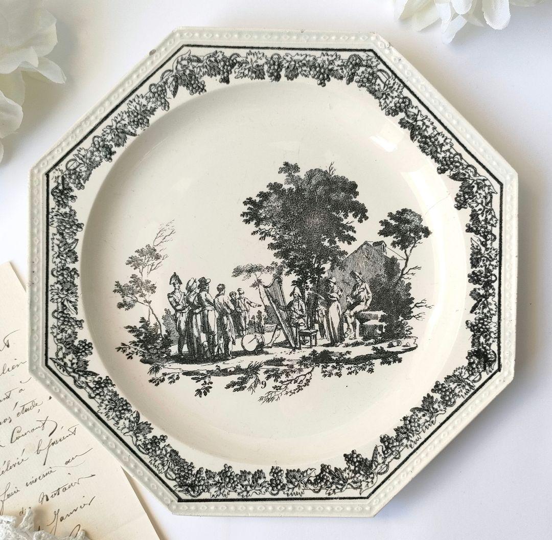 希少 美品 クレイユ グリザイユ オクトゴナル フランスアンティーク