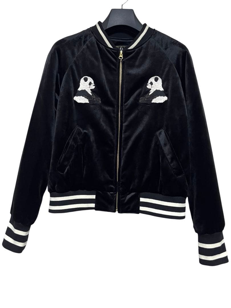 新品未使用　フランシュリッペ　ぼんやりパンダベロアスカジャン　サイズM ブラック フランシュリッペ ぼんやりパンダ ベロアスカジャン サイズM ブラック