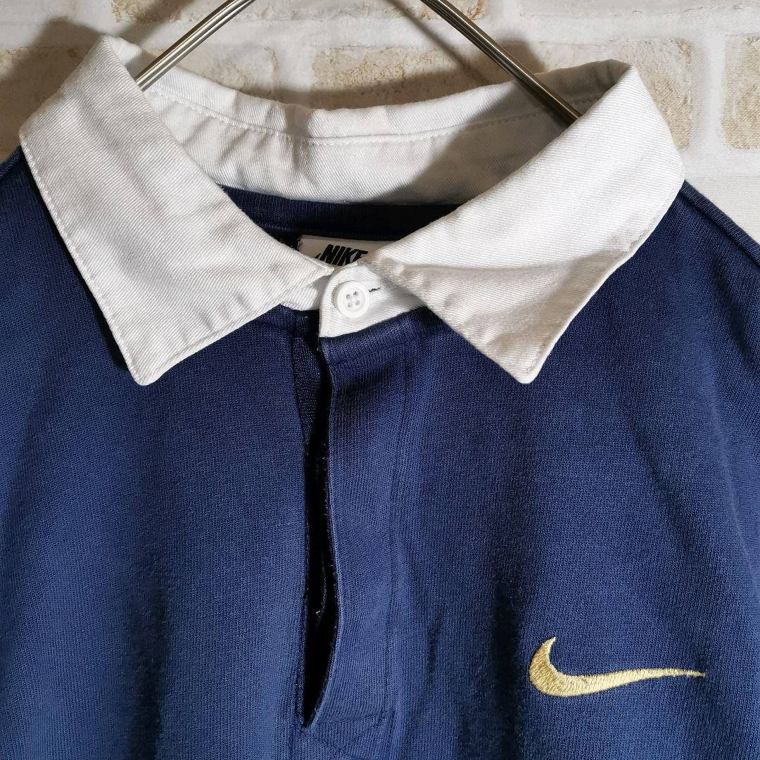 NIKE ナイキ ラガーシャツ ネイビー 刺繍 ロゴ - メルカリ