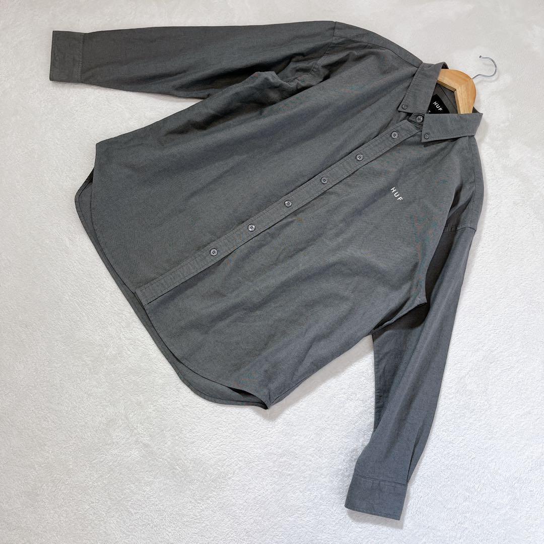 極美品 HUF ハフ シャツ 《M》 オックスフォード ロゴ 長袖 ボタンダウン