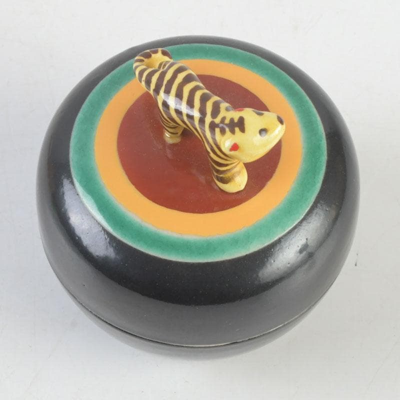 茶道具 萬古焼 加賀瑞山造 干支寅香合 共箱 V 9693