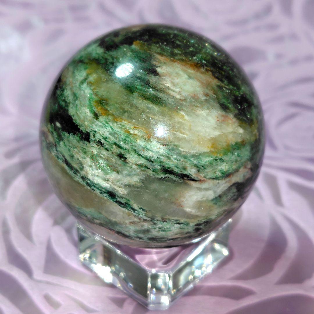 激レア 天然石✨桜瑪瑙 グリーンマイカ共生✨キラキラ スフィア - メルカリ