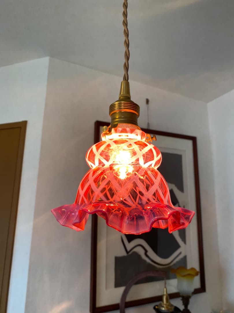 OLD FENTON レア クランベリー オパールセント ガラスシェード Fenton