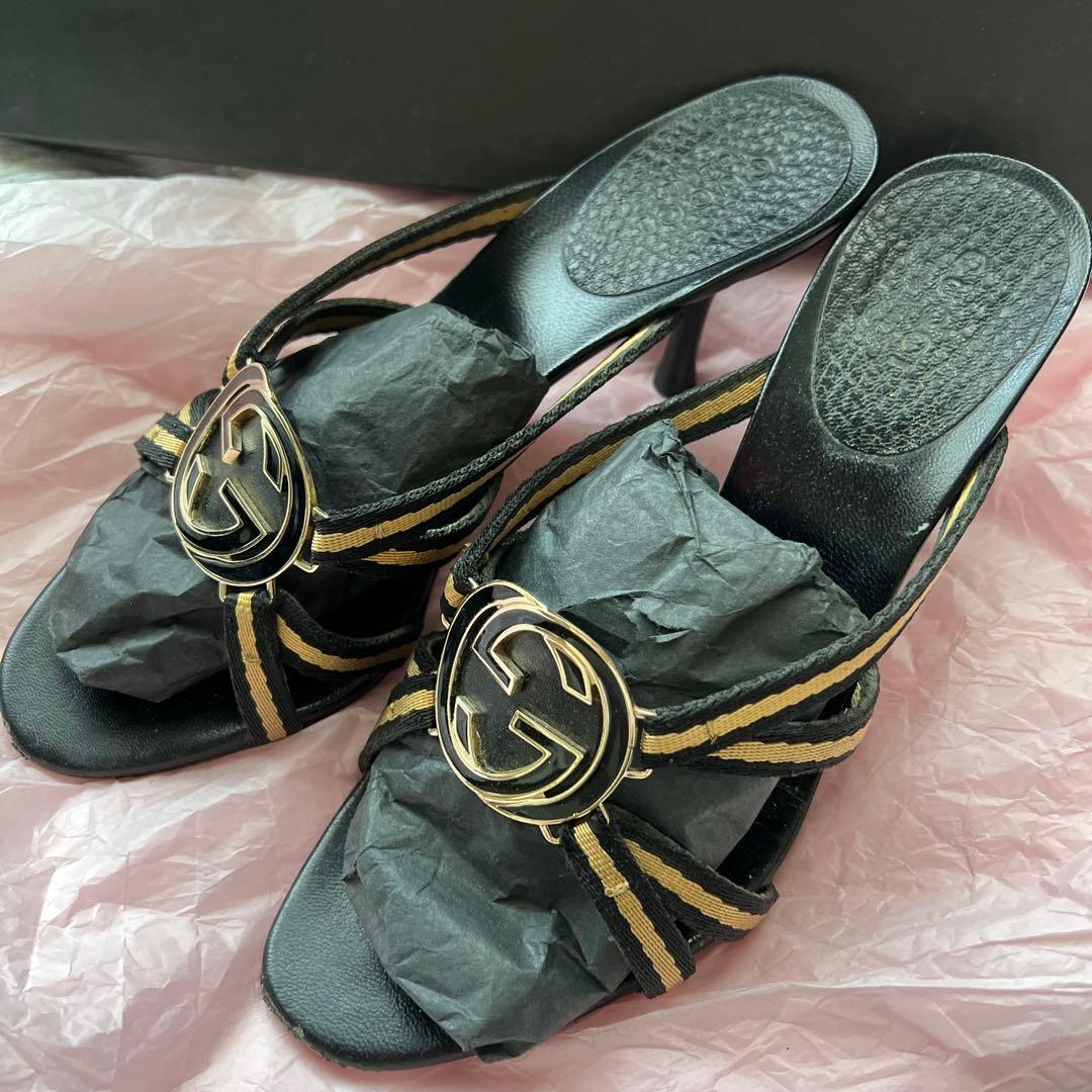 【中古】GUCCI グッチ ミュール サンダル ヒール レア 中古・古着通販】GUCCI (グッチ) ミュール ブルー×ブラック サイズ:6C