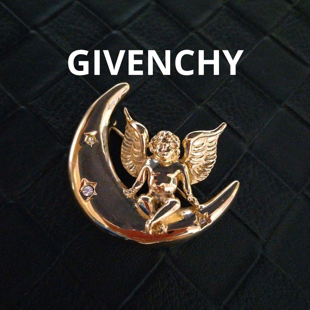 GIVENCHY　ヴィンテージブローチ　エンジェル　月 Vintage Givenchy Cherub & Lyre Brooch – Christmas Angel Pin