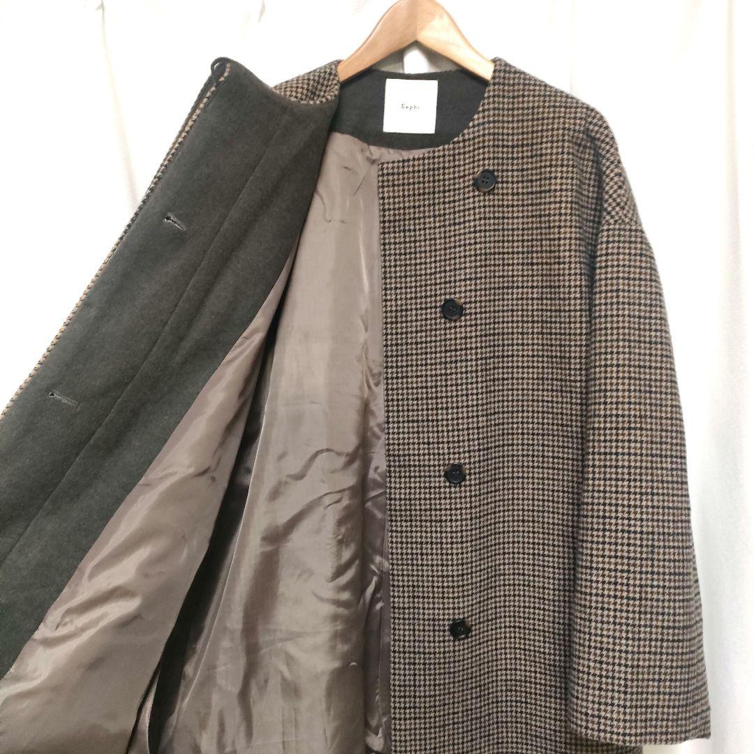 美品】Eaphi エフィ ノーカラー ウール チェックコート - メルカリ