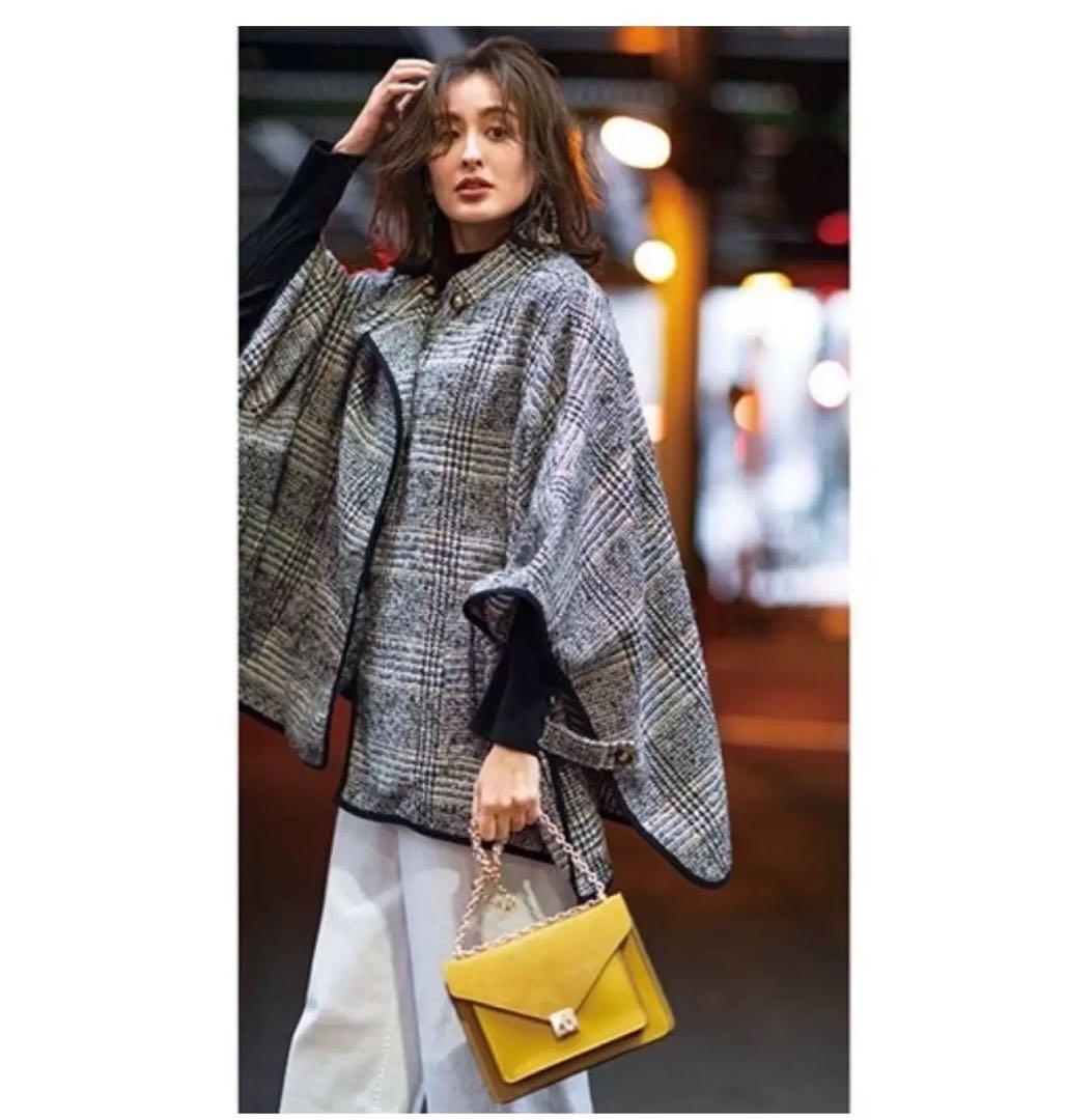 チェック柄 ポンチョ・ケープコート グレー・ブラック - メルカリ