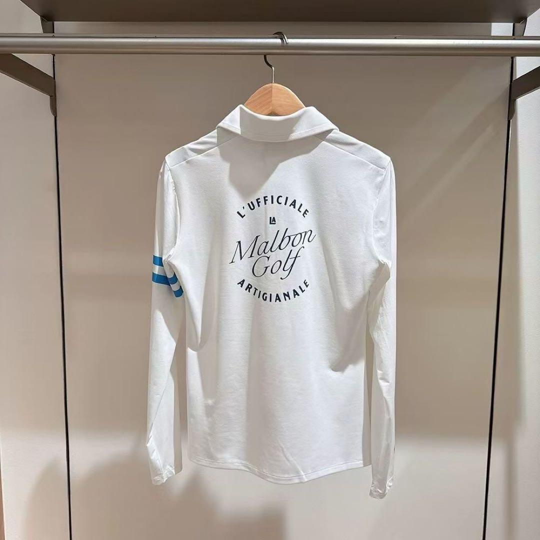 Malbon Golf 長袖ポロシャツ ホワイト Malbon Sportiva Nylon Popover Golf Sweater White - SS25 Men – Golfio