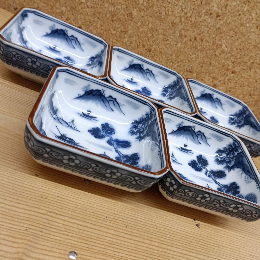 庫山窯 前畑陶器 染付山水 隅切角小鉢 5個 A - メルカリ