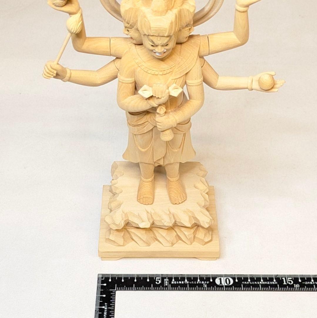 セール・新品】三宝荒神 柘植 総高さ約24.5㎝ 竈 三面六臂 台所の神