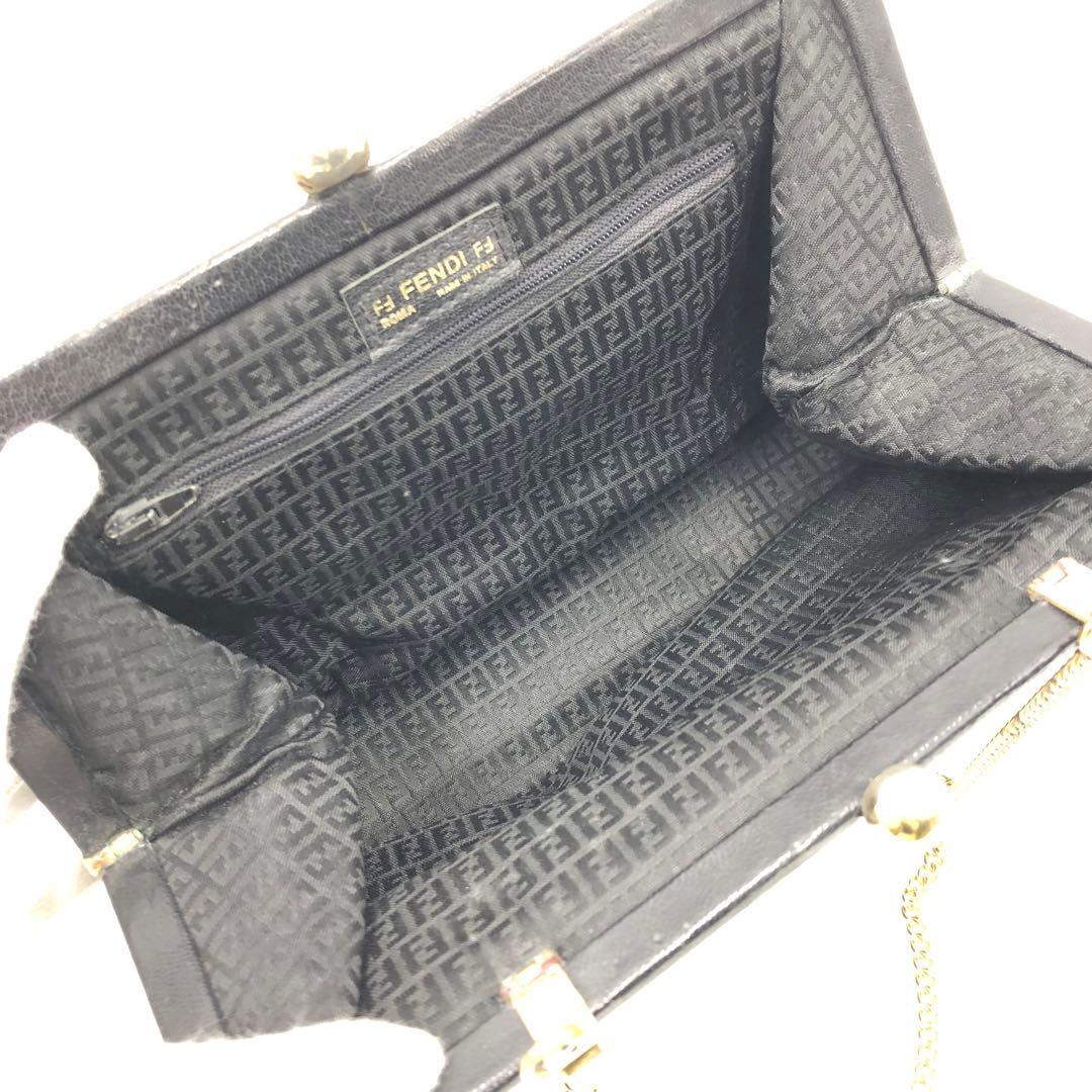 希少 美品 フェンディ がま口 チェーン ワンショルダーバッグ レザー