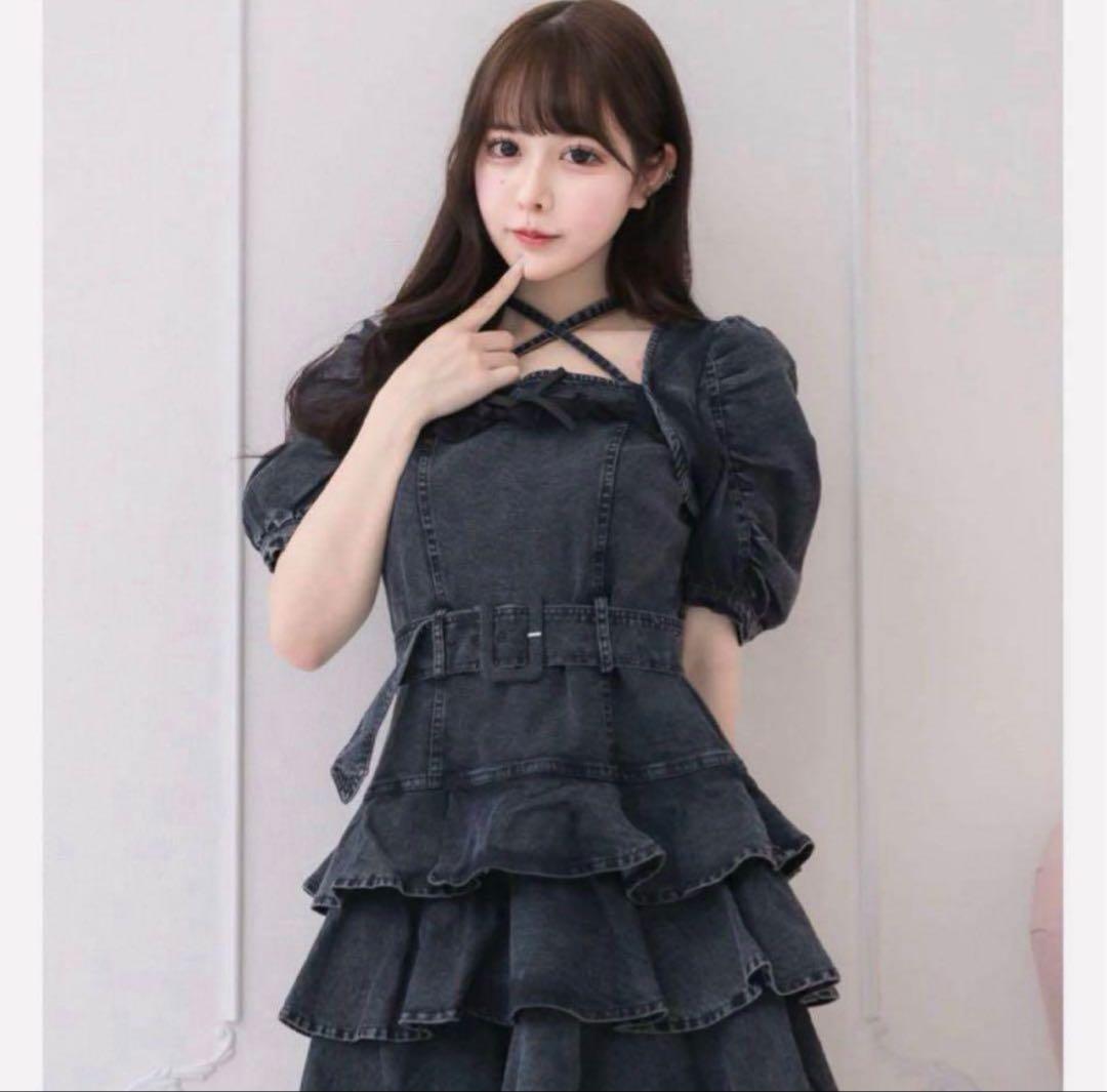 Pium ティアードフリルミニワンピース ブラック デニム ピウム ティアードフリルミニワンピース – pium
