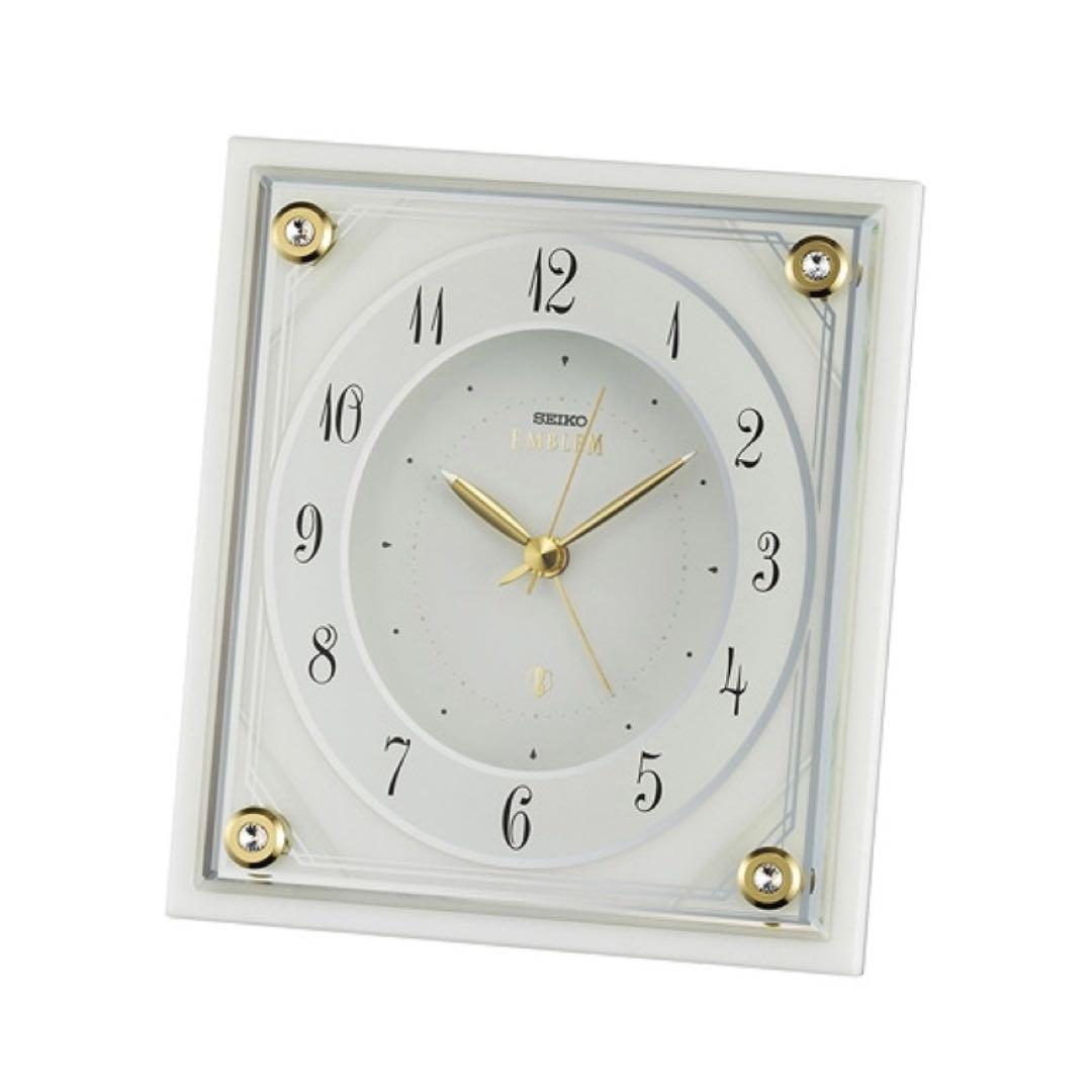 【新品未使用品】SEIKO エンブレム 置き時計(ホワイト) SEIKO EMBLEM（セイコー エムブレム）電波置き時計 オニキス・クロック