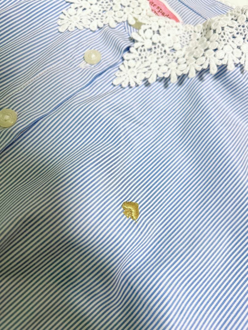 ケイトスペード サックスブルー 白 水色 ストライプ レース襟 半袖