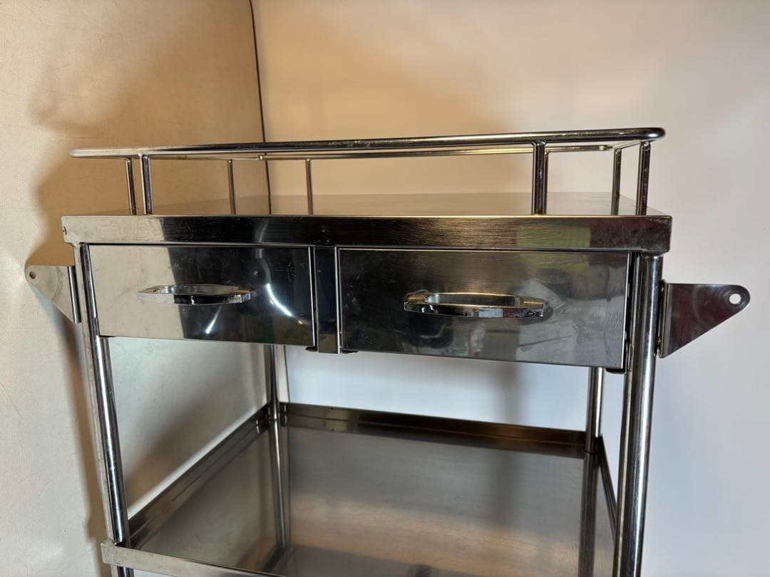 ヒラタニ 回診車 ステンレスワゴン 2段 両開引出し2杯 自在キャスター