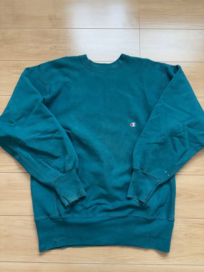 チャンピオン　リバースウィーブ　ターコイズグリーン　USA製　目付き　XL！ 90's 