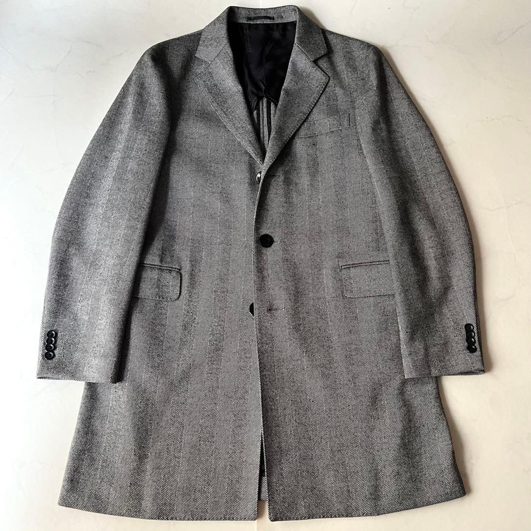 美品 ロロピアーナ チェスターコート ロング ヘリンボーン グレー L ウール LA021EM07061_thumb.jpg