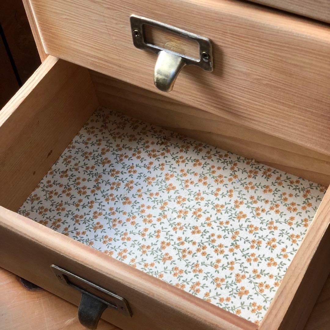 無塗装《木箱引き出し３杯 》真鍮取手 収納 古物