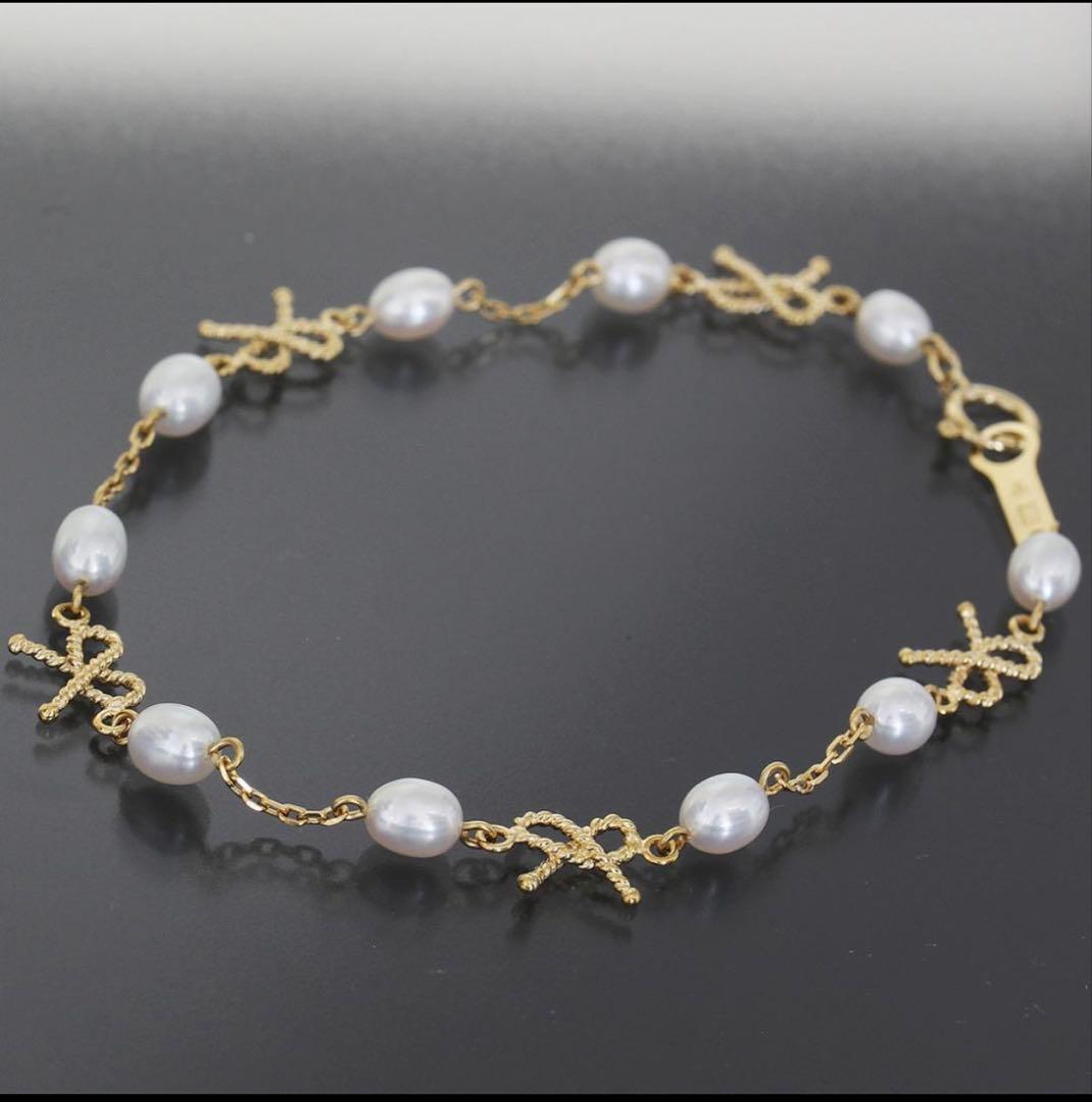 タサキ パール リボン チェーン ブレスレット K18YG『中古品』 中古・古着通販】TASAKI (タサキ) K18パール付ブレスレット｜ブランド