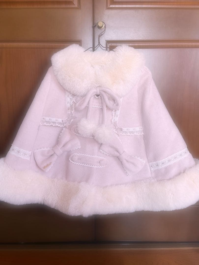 ピンクハウス ブラウン フリンジ ニット ポンチョ フード付き うさぎ