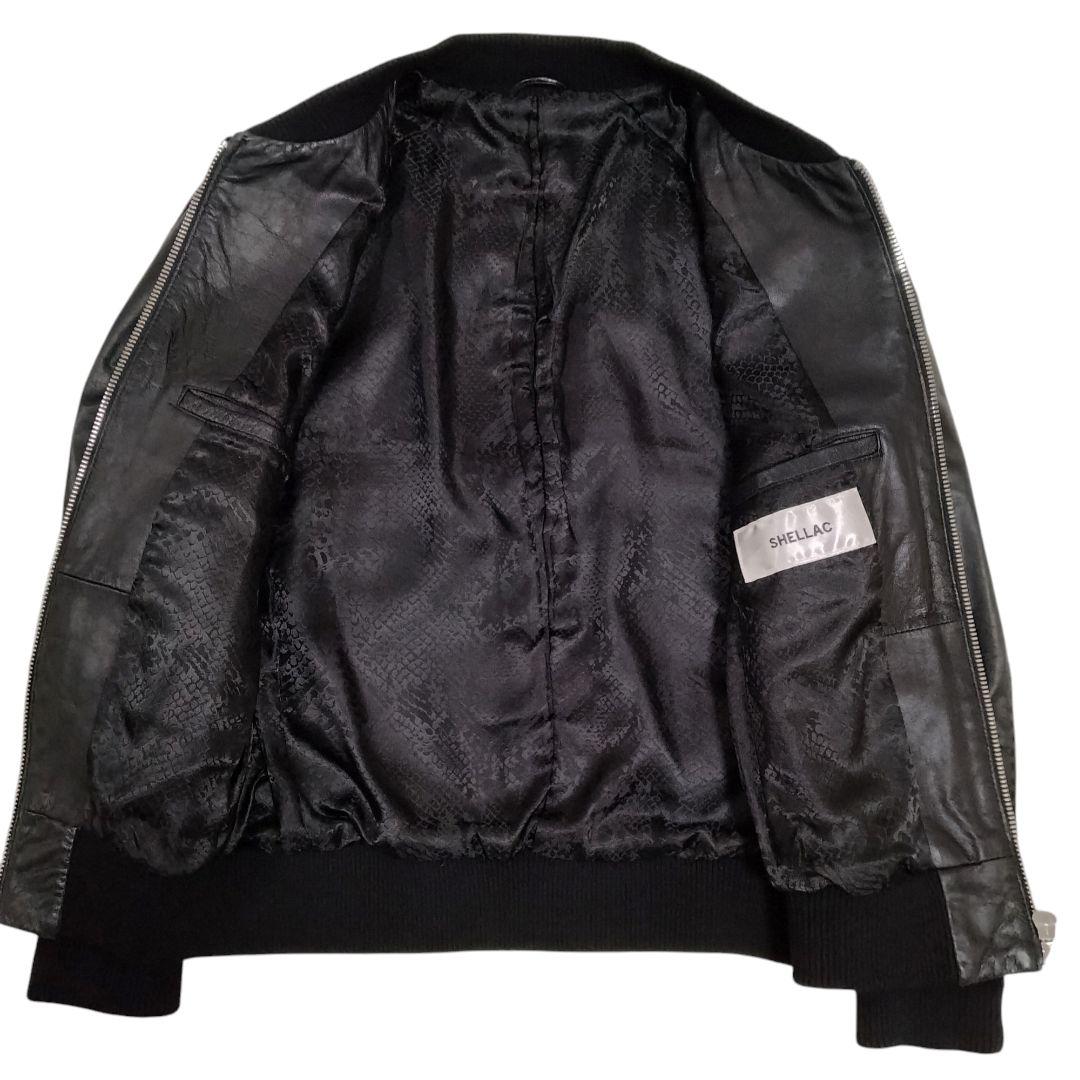 SHELLAC スリム 異素材切り替 ゴートレザー MA-1 ダブルジップ