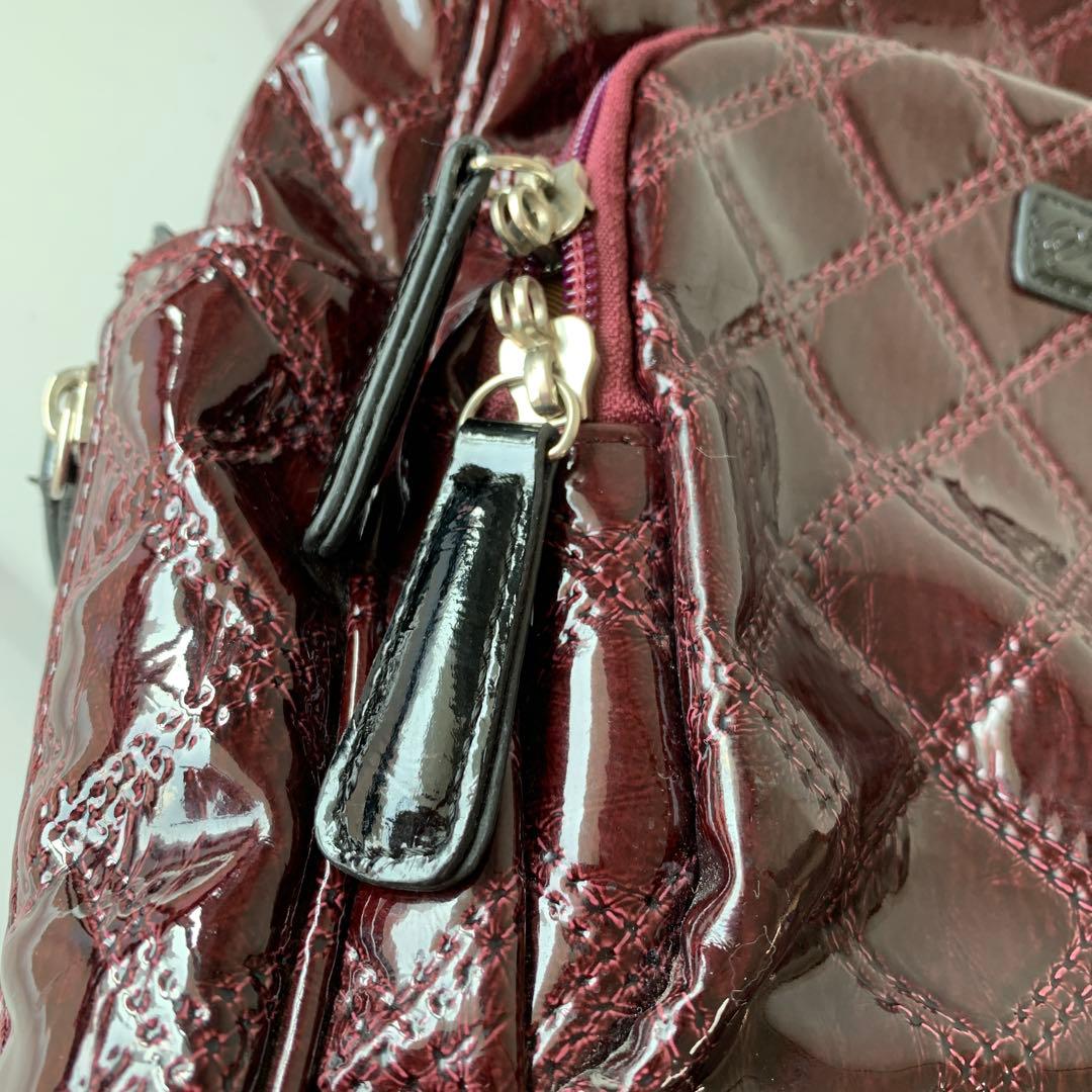 スワニーSwanyキャリーショッピングバッグ エナメルエマイロボルドー